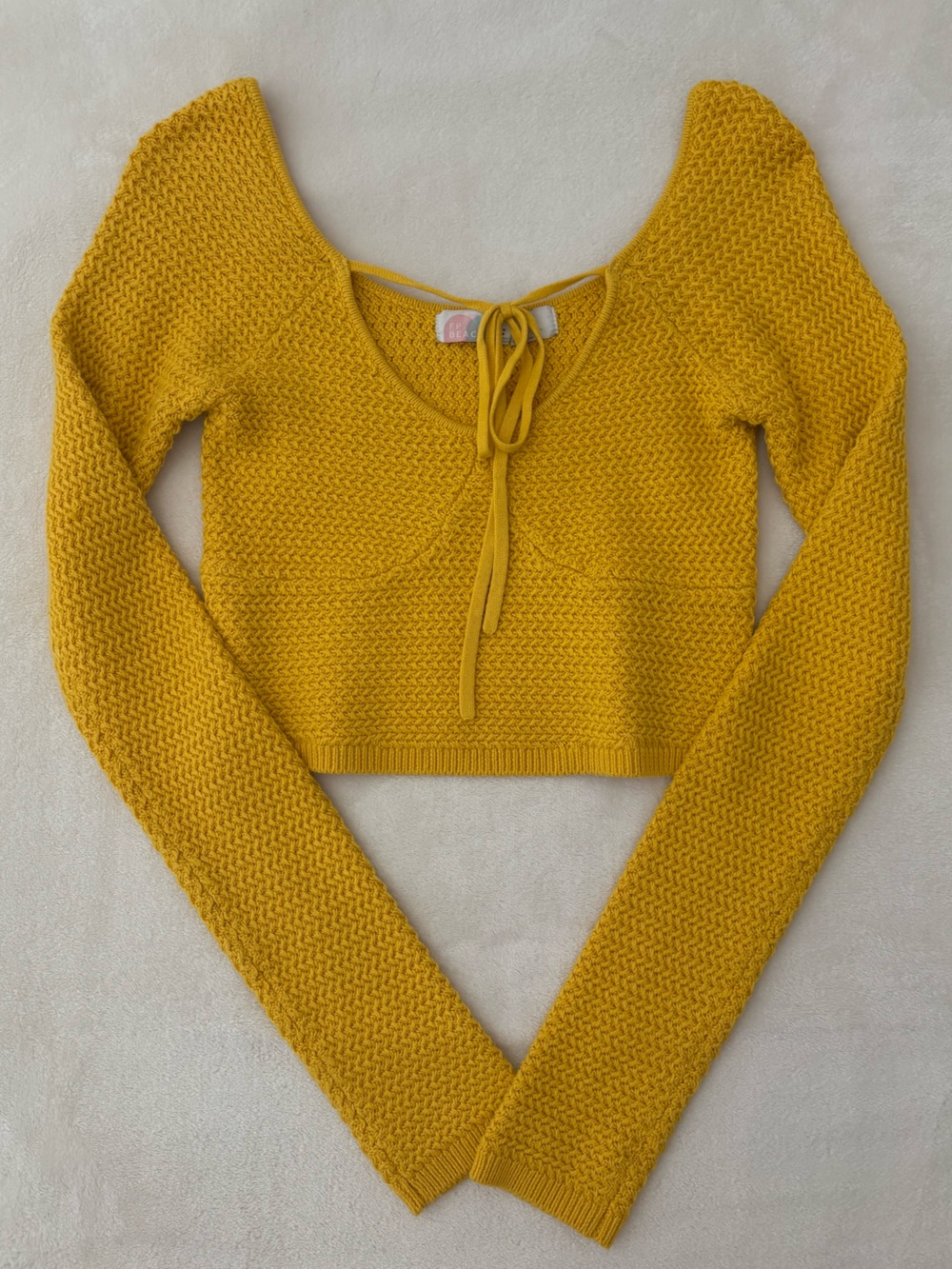 Free People Cropped Knit Tie-Front Sweater in Mustard Yellow